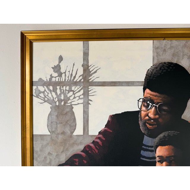 Vintage Matthew African Family Interior Scene Acrylic on Canvas Painting, Framed For Sale - Image 9 of 12
