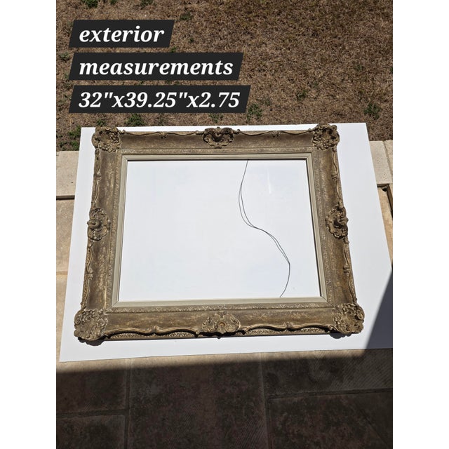 Antique Wood Frame With Carved Gesso Details and Painted Finish For Sale - Image 9 of 18