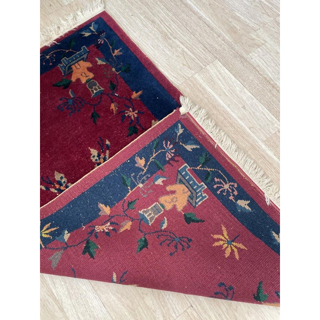 Art Deco Antique Art Deco Chinese Wool Rug, Butterflies & Crimson Field, C. 1920s — 2'11" × 4'10" For Sale - Image 3 of 10