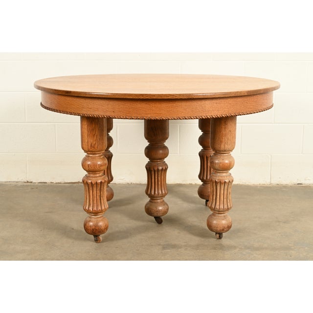 R. J. Horner Style Antique Victorian Carved Oak Extension Dining Table, Circa 1890s For Sale - Image 14 of 15