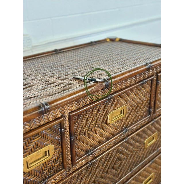 1991 Rare Ralph Lauren Senegal Rattan & Faux Bamboo Campaign Chest of Drawers For Sale - Image 11 of 11