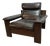 Brutalist Black Leather Lounge Chair with Dark Brown Wooden Frame by Sonja Wasseur, Netherlands, 1970s For Sale