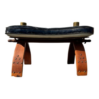 Vintage Camel Saddle Footstool With Leather Cushion For Sale