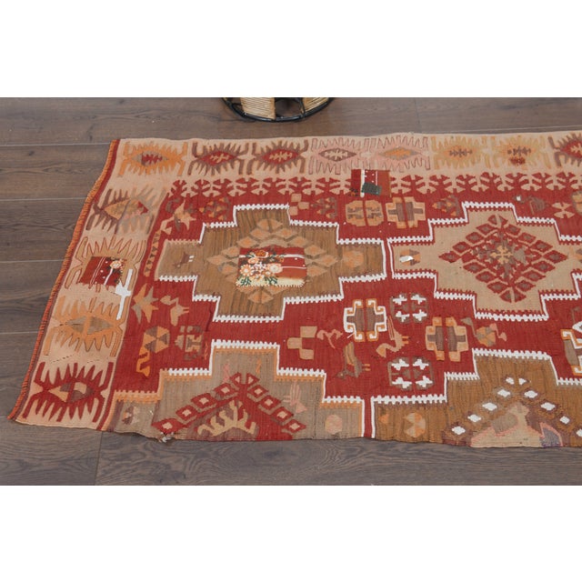 Textile 1970s Vintage Handmade Wool Cotton Red Crimson Runner Rug For Sale - Image 7 of 11