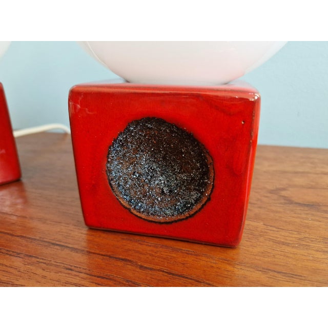 Black Red Ceramic Bedside Lamps with Opaline Glass Globes, 1970s, Set of 2 For Sale - Image 8 of 14