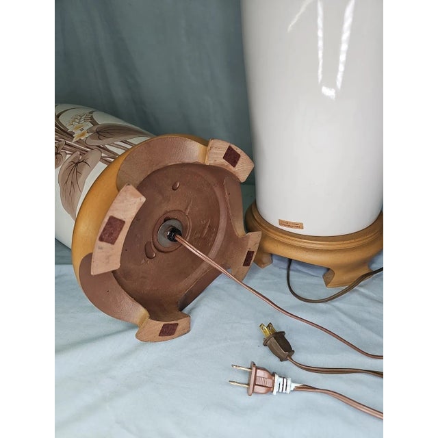 Vintage Floral Hand Decorated Ming Style Asian Oriental Vase Urn Table Lamps - a Pair For Sale - Image 10 of 12