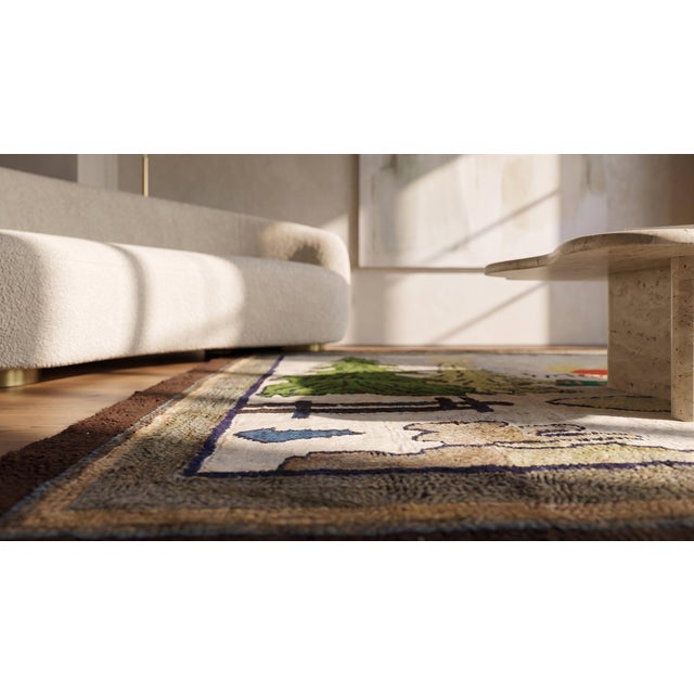 1920s Multicolor Scene Pictorial Antique American Hooked Rug 4'0"x 6'0" Handknotted Wool Carpet For Sale - Image 9 of 10