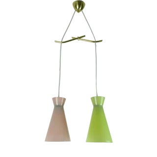 Hanging Lights with Colored Glass Shades, 1950s For Sale