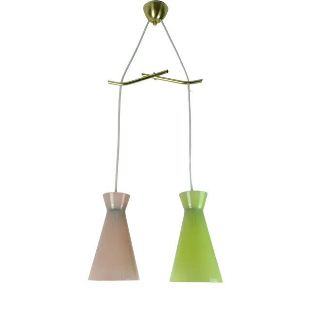 Hanging Lights with Colored Glass Shades, 1950s For Sale