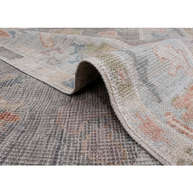 Turkish Oushak Rug Charcoal, Aqua & Coral Hand-Knotted Wool Rug 4' X 6' For Sale - Image 4 of 9