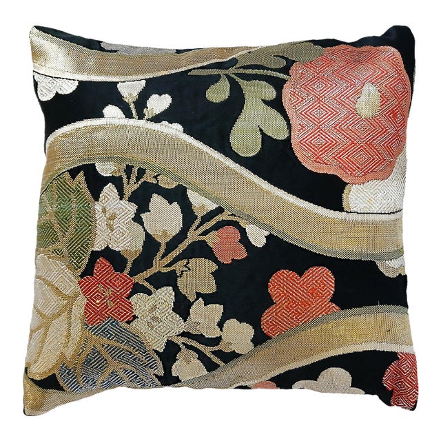 Early 20th Century Japanese Silk Obi Accent Pillow For Sale