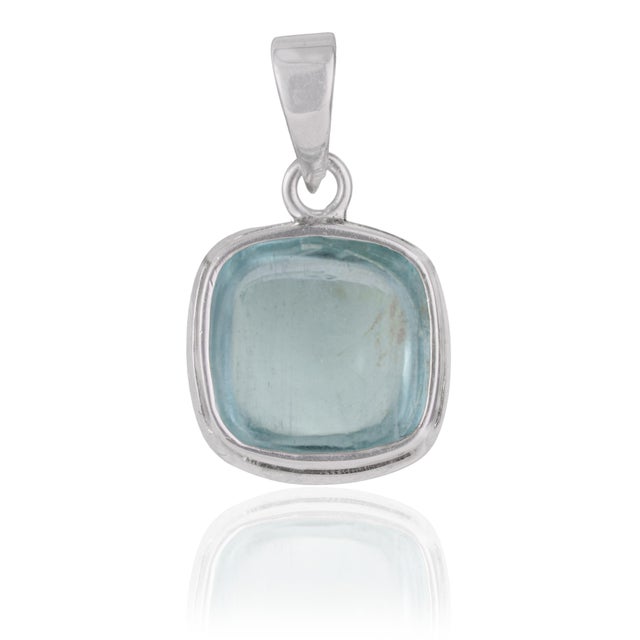 Not Yet Made - Made To Order Minimalist Cushion Cut 4.96 Ct Aquamarine Bezel Set Solitaire Pendant in 925 Silver For Sale - Image 5 of 12