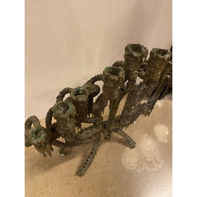 Bronze Brutalist Bronze Candelabra or Menorah by Daniel Gluck, California, 1970's For Sale - Image 8 of 9