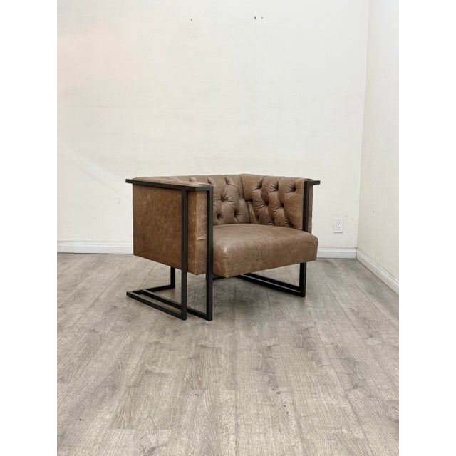 Pair of Modern Tufted Leather Club Chairs For Sale - Image 11 of 11