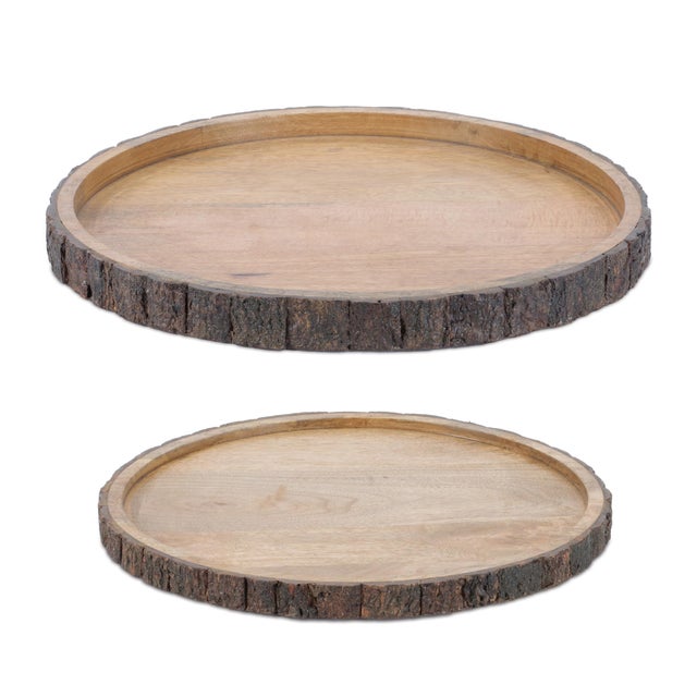 Elevate your home décor with this elegant Set of 2 Decorative Trays crafted from natural mango wood. Featuring warm tones...