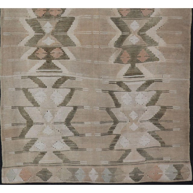 Tribal Bold Medallion Design Turkish Flat Weave Kilim Rug With Earthy Tones and Green For Sale - Image 3 of 12