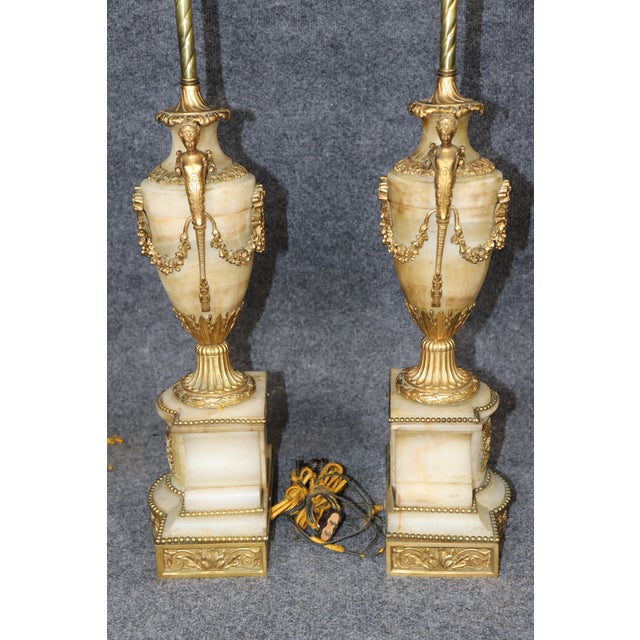 Pair French Louis XVI 19th Century Ormolu Mounted Alabaster Lamps For Sale - Image 9 of 16