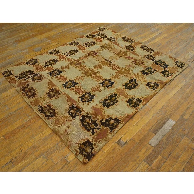 Victorian 1890s Camel Floral Antique European English Needlepoint Rug 4'8" X 5'6" Woven Wool Carpet For Sale - Image 3 of 9