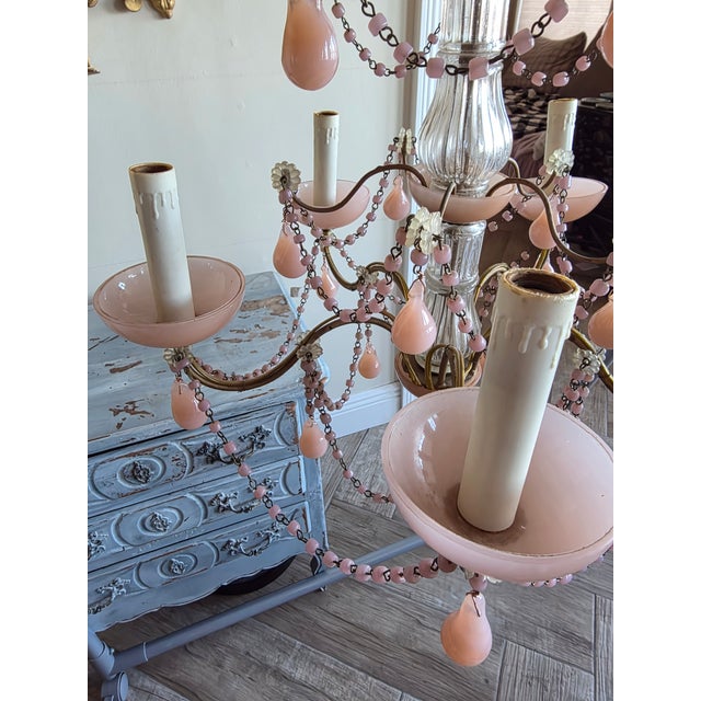 Pink Pink Opaline Chandelier For Sale - Image 8 of 13