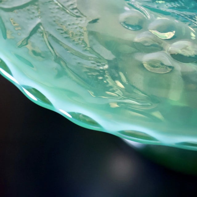 Fenton Uranium Green Opal Glass Christmas Compote – Limited Edition Ap/F, Uv Reactive, Circa 2000 For Sale - Image 6 of 10