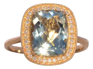 Praisiolite and Natural Diamond Halo Ring in Yellow Gold