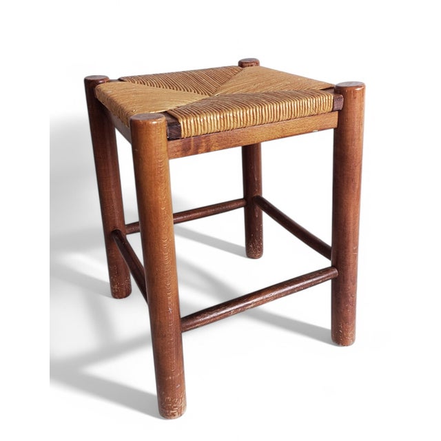 Brown Dordogne Stool in the style Charlotte Perriand for Robert Sentou, France, 1950s For Sale - Image 8 of 13