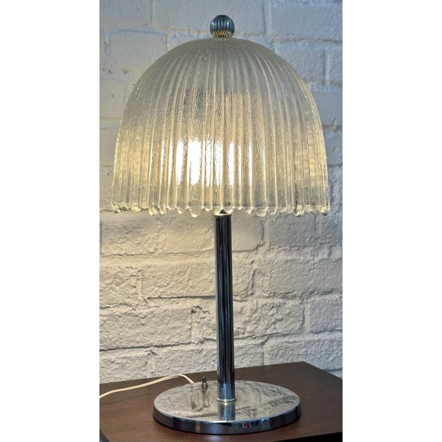 1940s Sabino French Art Deco Glass & Chrome Table Lamp For Sale - Image 5 of 6