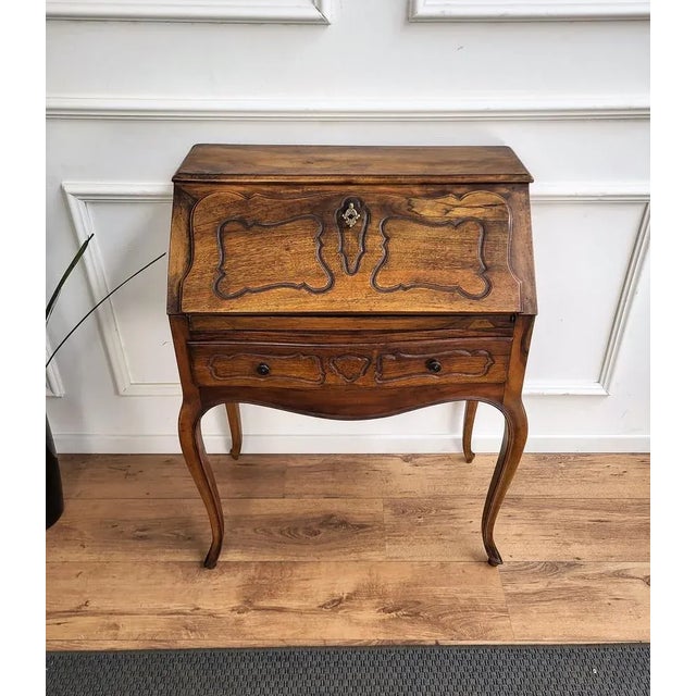 French Slant Front Secretaire in Walnut, 1960s For Sale - Image 6 of 9