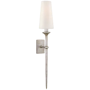 Julie Neill for Visual Comfort Signature Iberia Single Sconce in Burnished Silver Leaf with Linen Shade