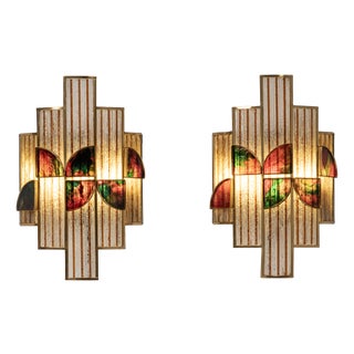 Colored Glass and Brass Wall Lamp, Italy, 1960s, Set of 2 For Sale