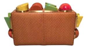 Tonya Hawkes Tan Faux Snakeskin Convertible Clutch with Marble Multicolour Studs