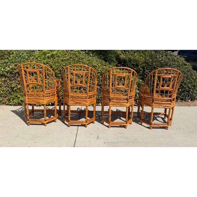 Vintage Rattan Bamboo Brighton Pavillion Chairs With Caned Seats, a Set of 4 For Sale - Image 4 of 11