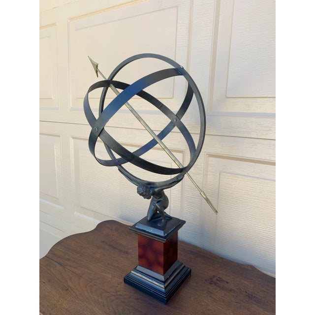 Maitland - Smith Vintage English Country Iron Garden Armillary Sundial Held by Atlas For Sale - Image 4 of 12