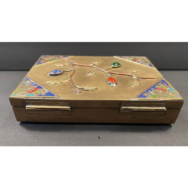 Metal 1920s Chinese Brass Enameled Box With Stones For Sale - Image 7 of 9