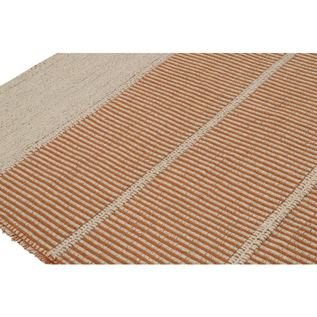Rug & Kilim’s Contemporary Kilim in Orange & Cream Stripes For Sale In New York - Image 6 of 7