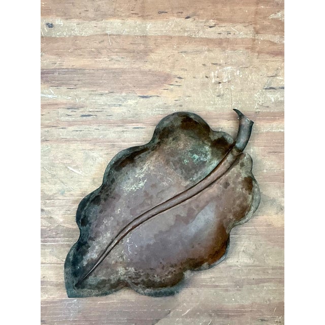 Metal Vintage Italian Patinated Copper Leaf Bowl For Sale - Image 7 of 13
