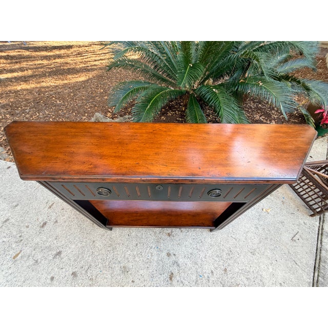 Blackened Stain and Walnut Demi-Lune Console Table by Woodbridge Furniture For Sale - Image 10 of 12