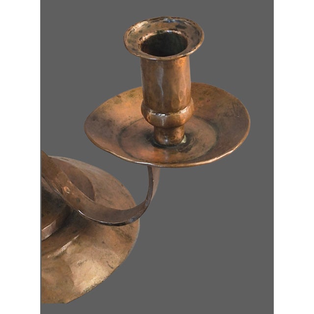 Metal Vintage Arts & Crafts Hand Hammered Copper Three Light Candle Holder For Sale - Image 7 of 11