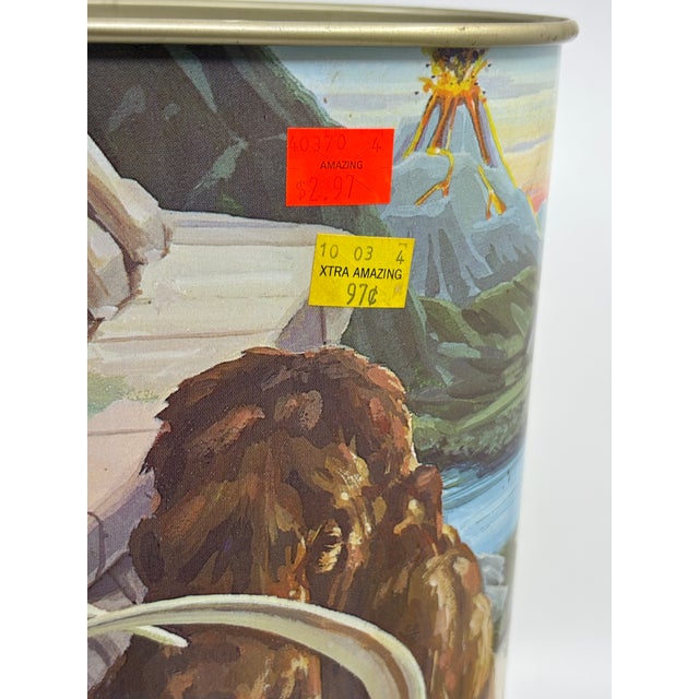 1980s Vintage Prehistoric Dinosaur / Mammoth Metal Wastebasket For Sale - Image 11 of 11