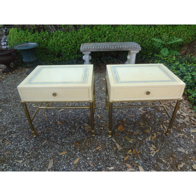 Pair of Italian Modern Brass and Lacquer Tables or Nightstands For Sale - Image 10 of 13