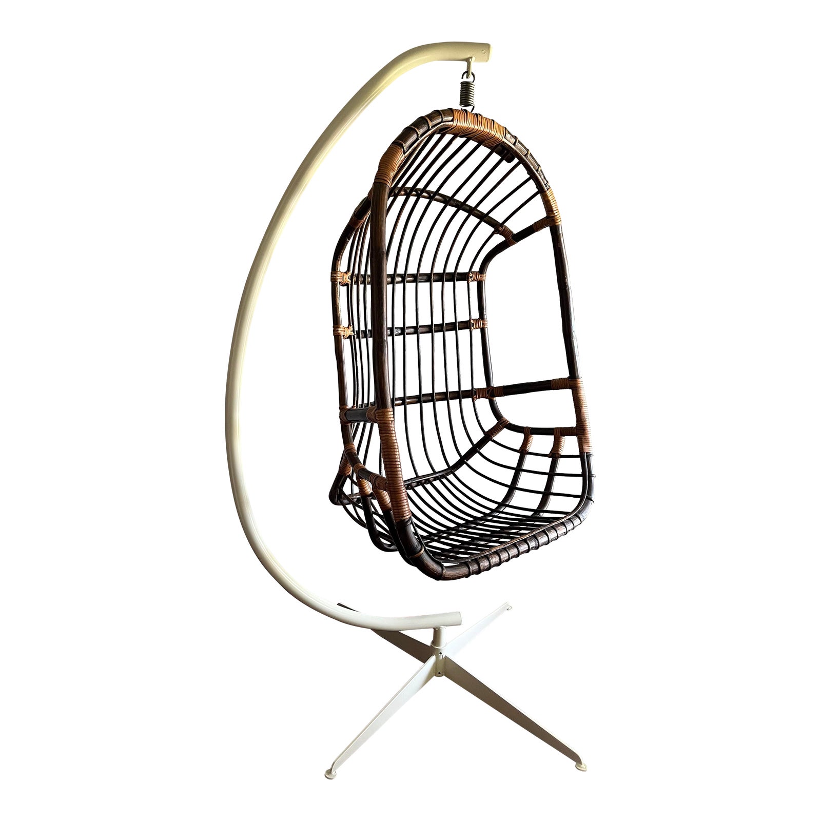 1970s Rattan & Bamboo Hanging Chair Egg/Basket Chair Chairish