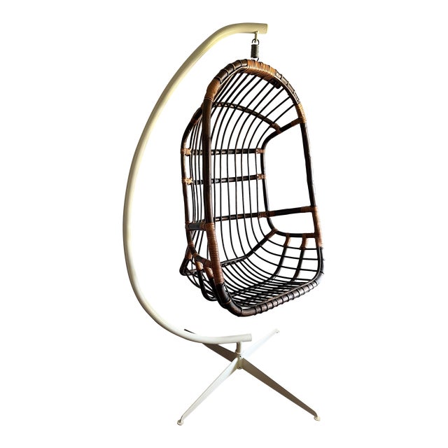 1970s Rattan & Bamboo Hanging Chair Egg/Basket Chair Chairish