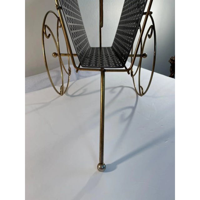 1950s Brass Magazine Rack With Wheels For Sale - Image 6 of 13