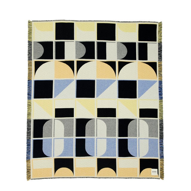 Grid Blanket in Blue and Yellow by Granite + Smoke For Sale - Image 6 of 7