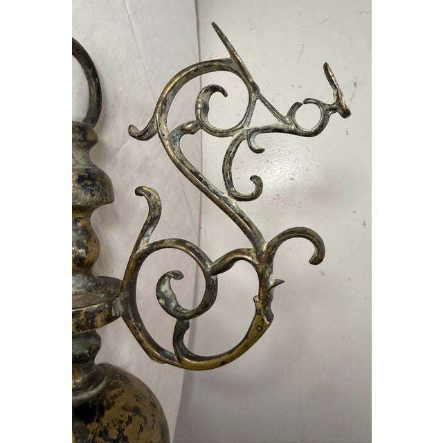 Antique 18th Century 2pc. Wall Mount Dutch Brass Sconce Fixture Wall Hook Hanger For Sale - Image 10 of 12