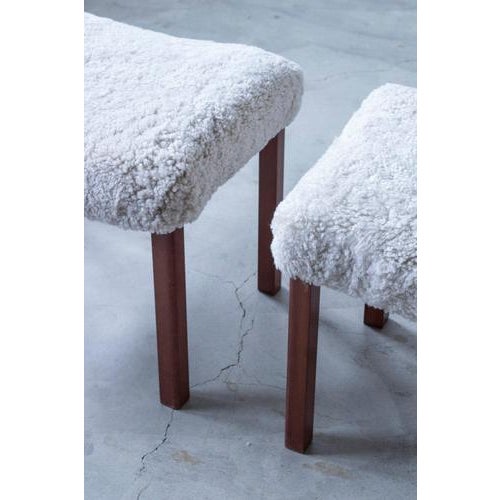 Danish Modern Stools in Sheepskin, 1940s, Set of 2 For Sale - Image 3 of 11