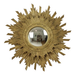 Gold Sun Mirror Two Levels Convex Mirror Sunburst, 1960s For Sale