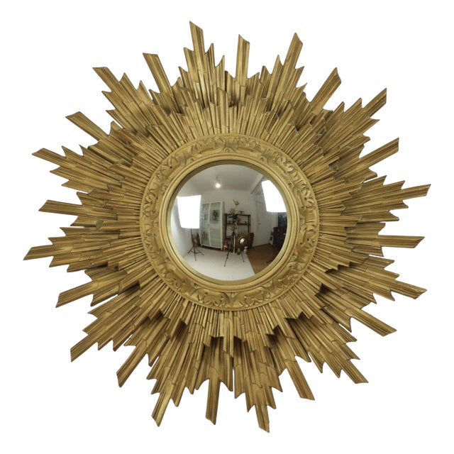 Gold Sun Mirror Two Levels Convex Mirror Sunburst, 1960s For Sale