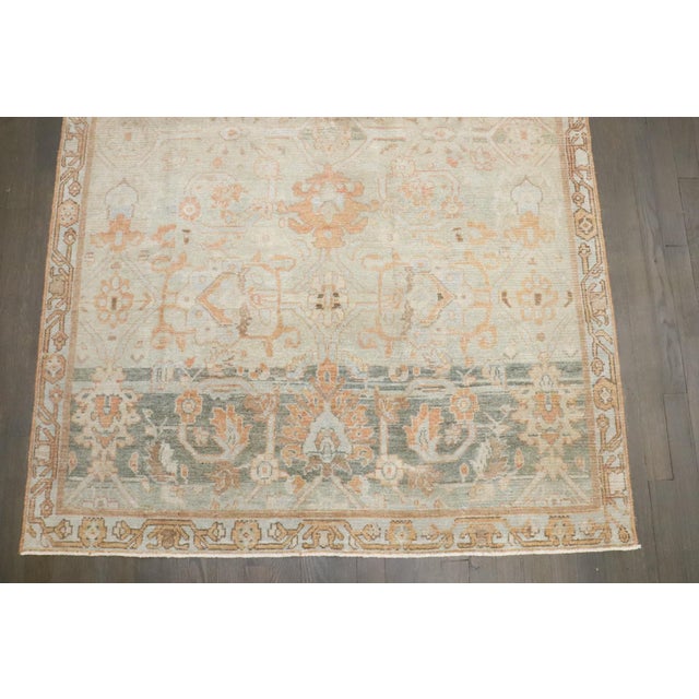 Persian Abrashed Soft Peach Green Malayer Rug For Sale - Image 3 of 9