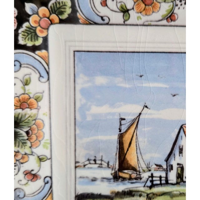 Delft Westraven Delft Hand-Painted Dutch Landscape Plaque in Black Frame, Art 24-102 For Sale - Image 4 of 9